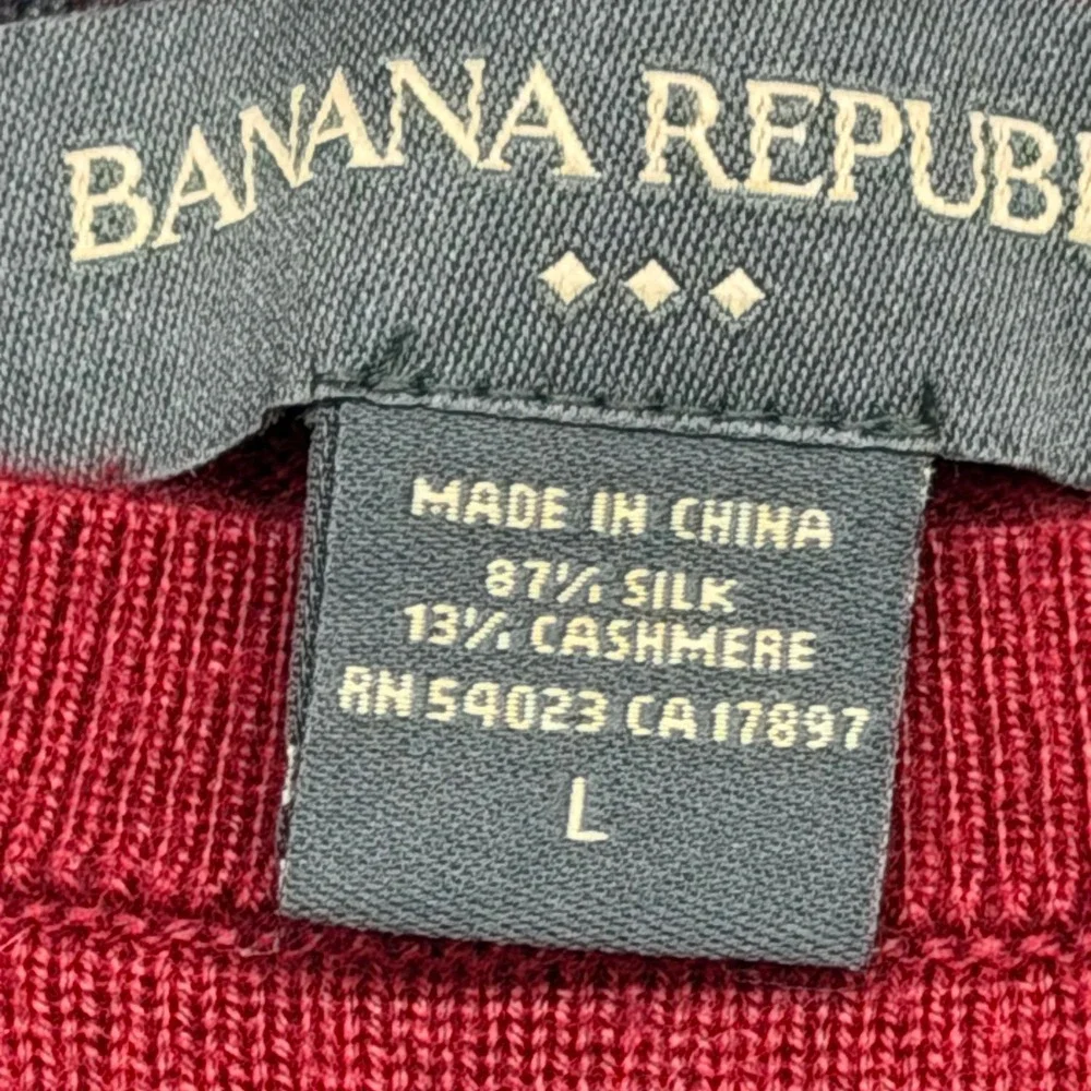 Banana‎ Republic 337963-03 Mens Large 300599 Red Silk Cashmere Crew Neck Sweater